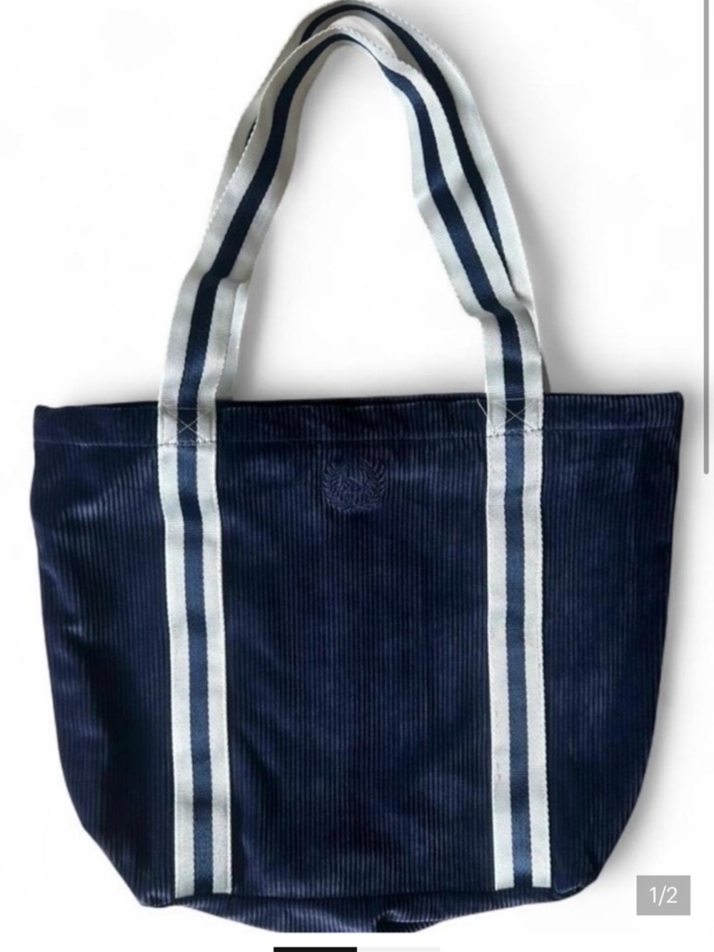 PINK Victoria's Secret Navy Corduroy Tote with Laurel Embroidery
